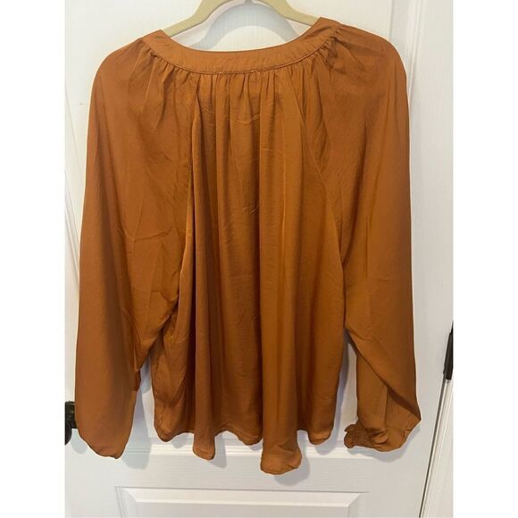 New Umgee Gold Brown Blouse with ruched sleeve detail, Button down front - Picture 5 of 7